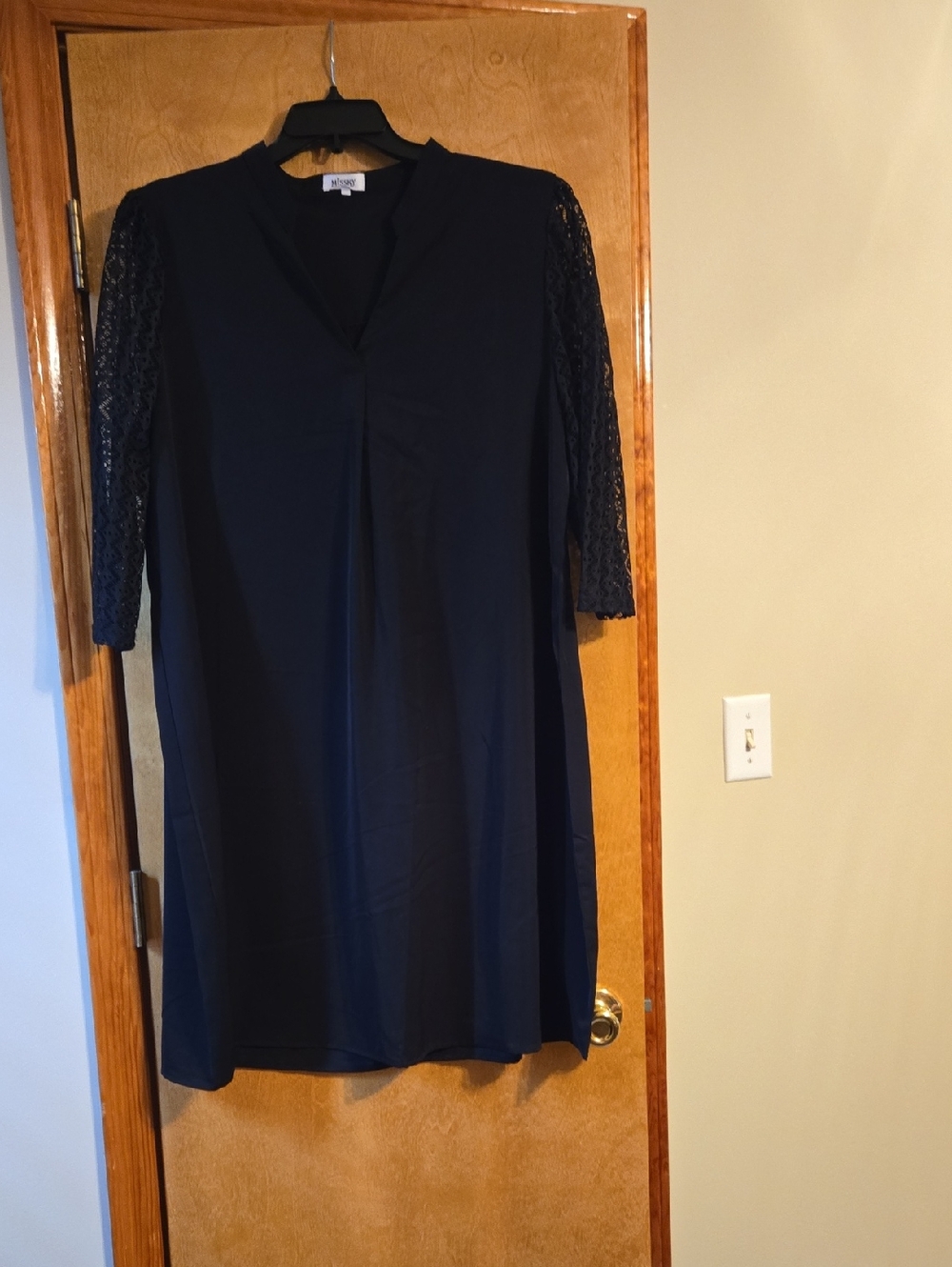 Black Shift Dress with Lace 3/4 Sleeves